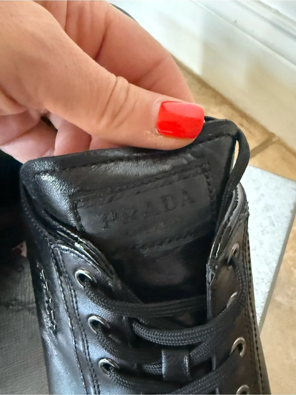 Prada Black Leather Wedge Sneakers